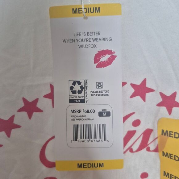 Wildfox Miss American Dream Tee White with Red Stars Patriotic Size Medium NWT - Picture 4 of 6